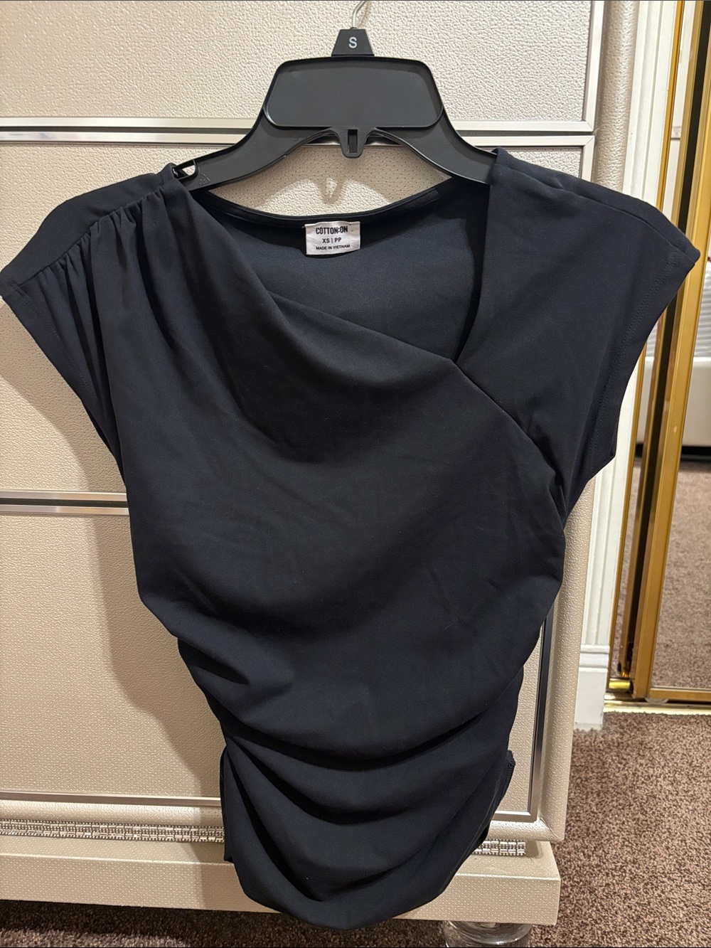 Cotton On Women’s Black Draped Cap-Sleeve Shirt